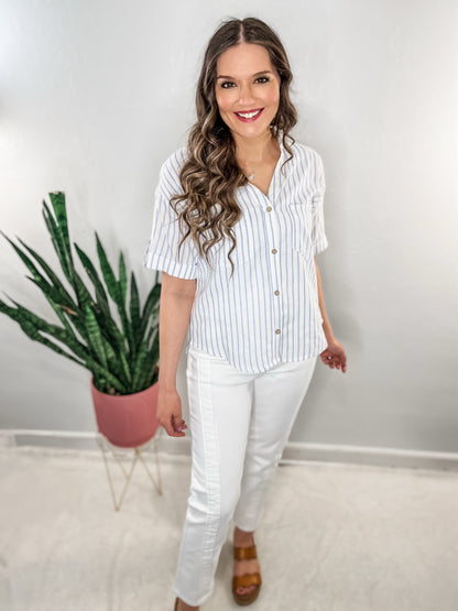 Stripe Short Sleeve Button Down