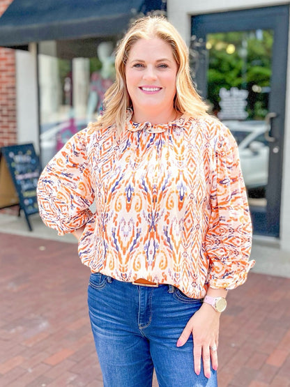 Orange & Purple Abstract Woven Top
