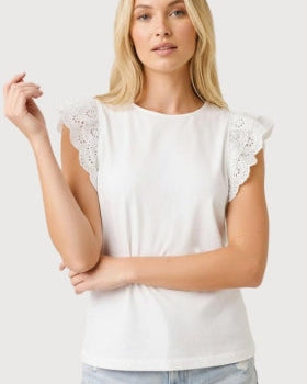 Eyelete Ruffle Cap Sleeve Top; White Eyelet Cap Sleeve Top; Navy Blue Eyelet Ruffle Cap Sleeve Top; Orchid Purple Eyelet Ruffle Cap Sleeve Top