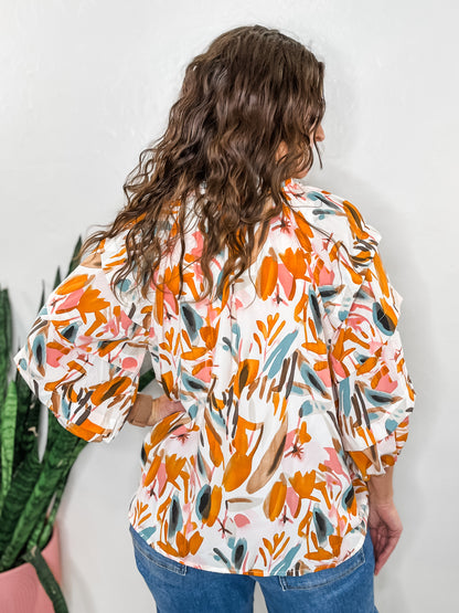 Abstract Frilled Blouse