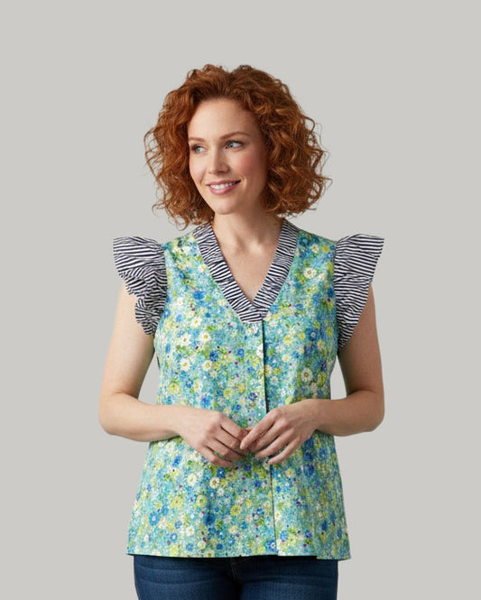 floral-flutter-sleeve- v neck