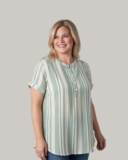 green-striped-half-button-short-sleeve