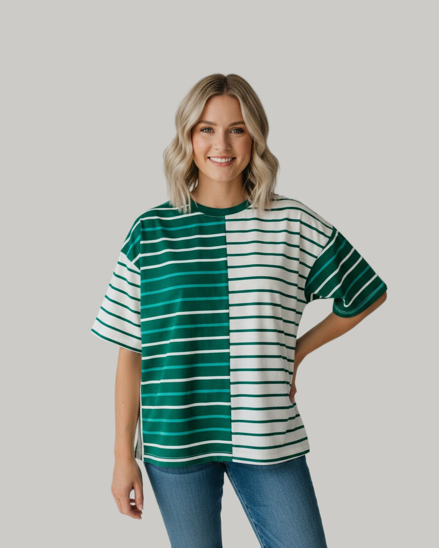 green-white-stripe-color-block