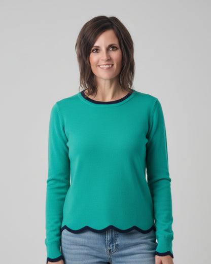 Scalloped-hem-green-blue-light-sweater