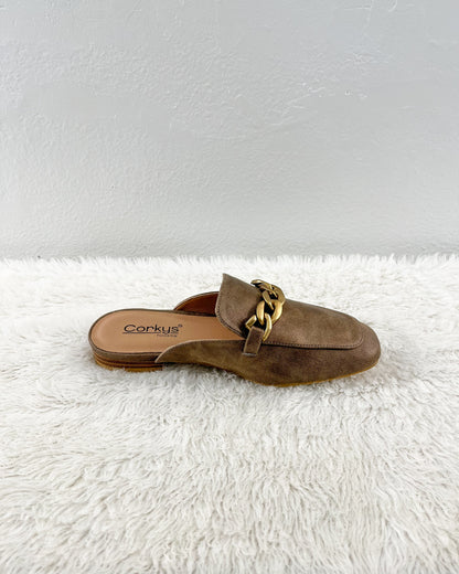 Tan Flat Slip on Mules