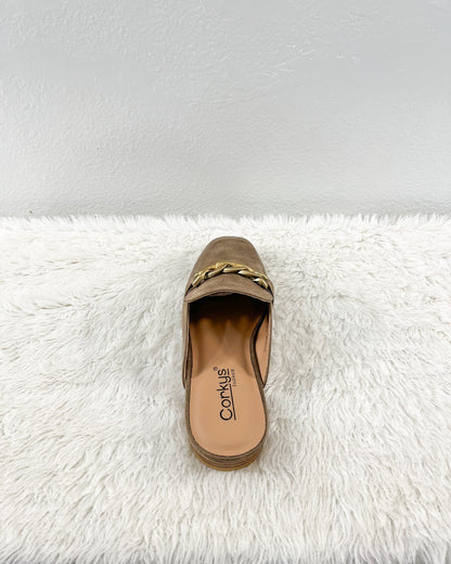 Tan Flat Slip on Mules