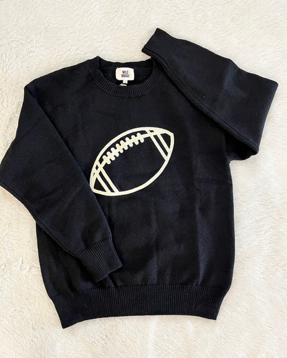 Black Sweater w/ Cream Embroidered Football