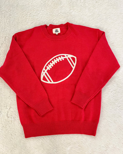 Scarlet Sweater w/ Cream Embroidered Football