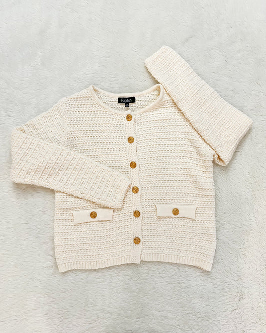 Textured Knitted Cream Short Jacket