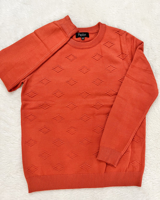 Rust Orange Diamond Knit Sweater
