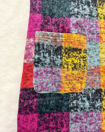 Knitted Multi Colored Plaid Zip Up Jacket
