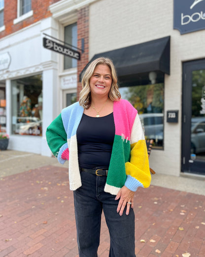Bright Color Block Open Cardigan