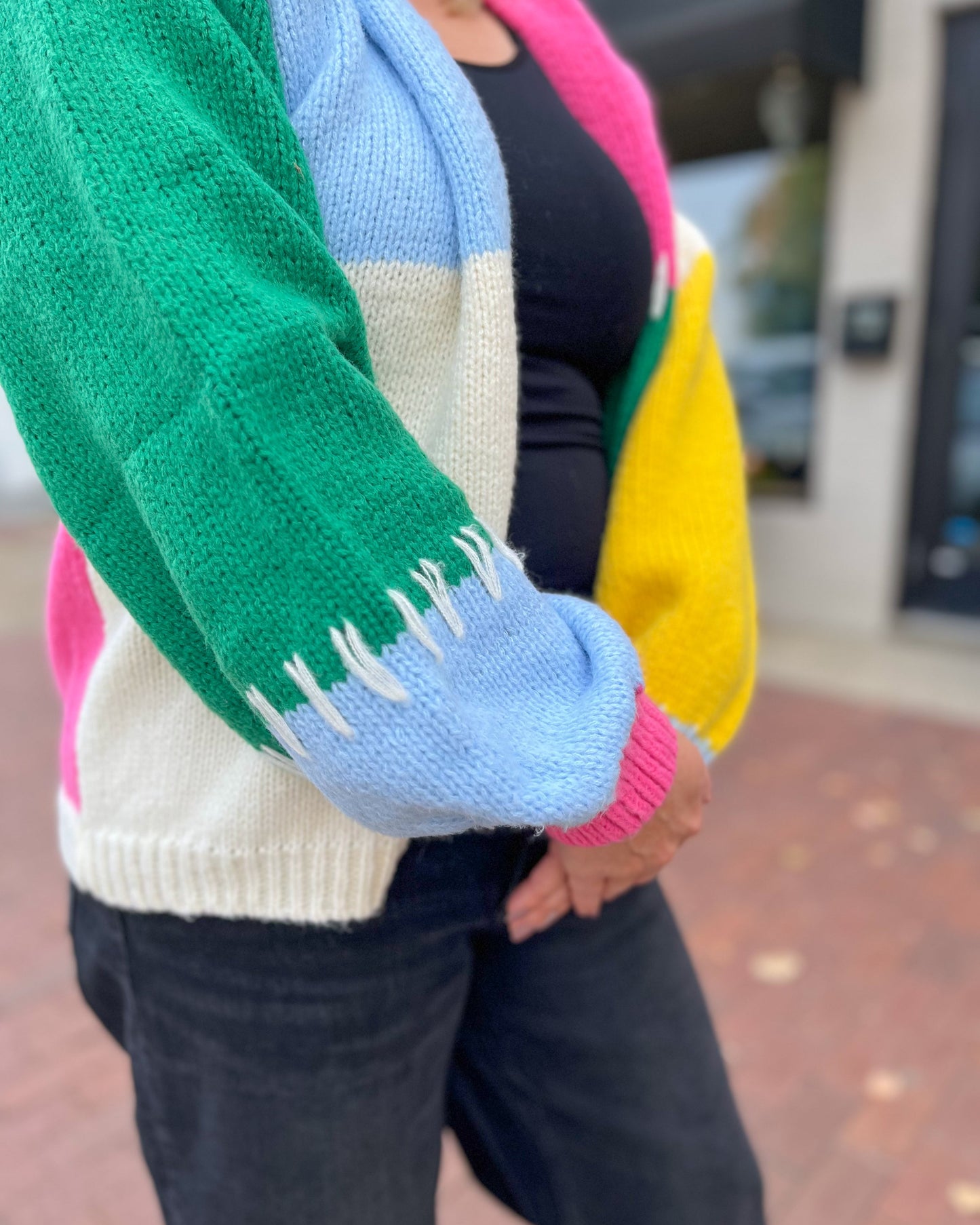 Bright Color Block Open Cardigan