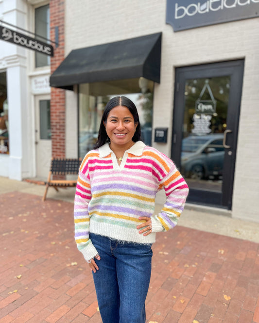 Pink Multi- Colored Striped Sweater