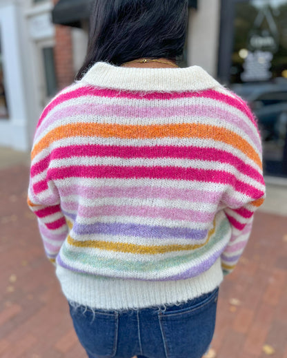 Pink Multi- Colored Striped Sweater
