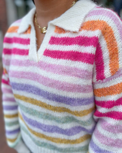 Pink Multi- Colored Striped Sweater