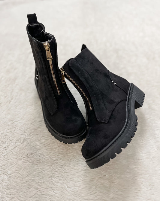 Black Felt Zip Up Boot