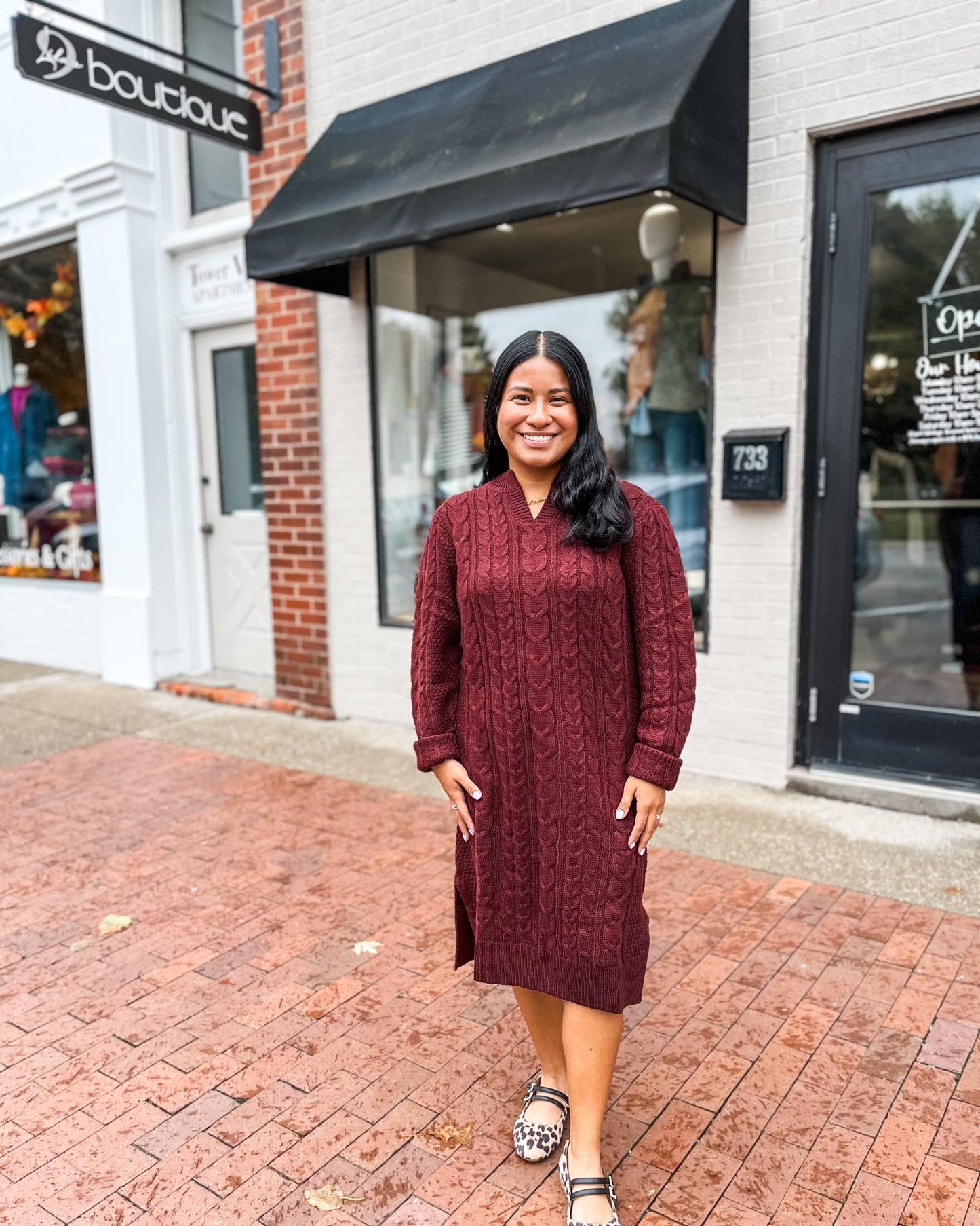 Burgundy Cable Knit Sweater Dress