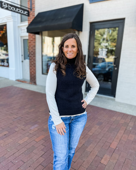 Black Turtleneck Sleeveless Sweater