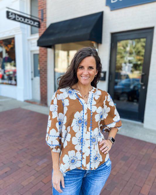 Multi Floral Printed 3/4 Sleeve Blouse