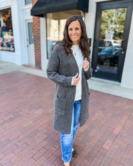 Heathered Brown Long Open Front Cardigan