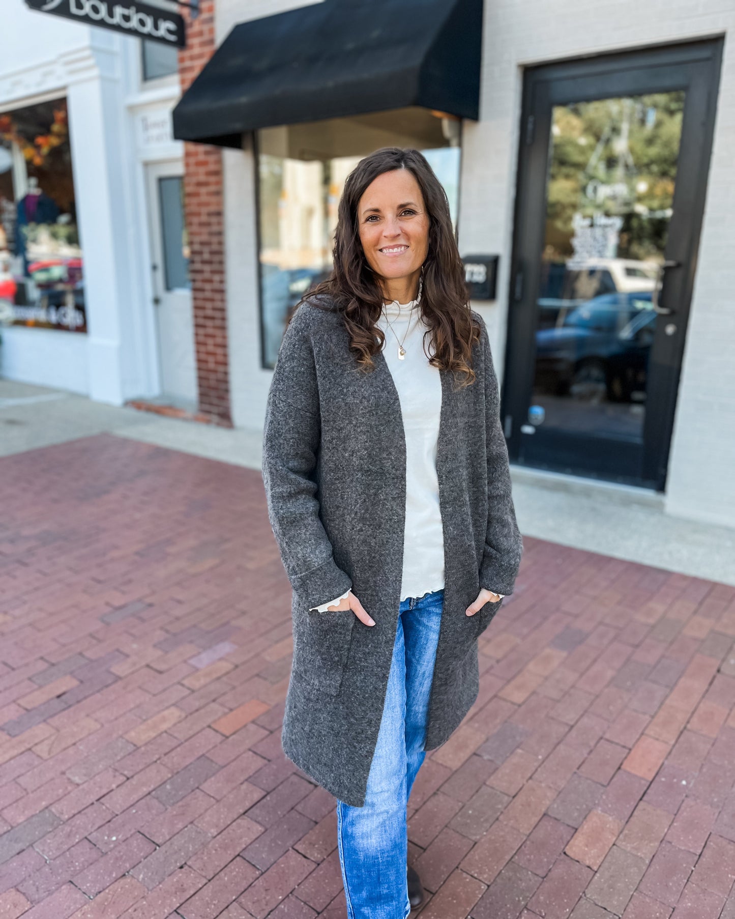 Heathered Brown Long Open Front Cardigan