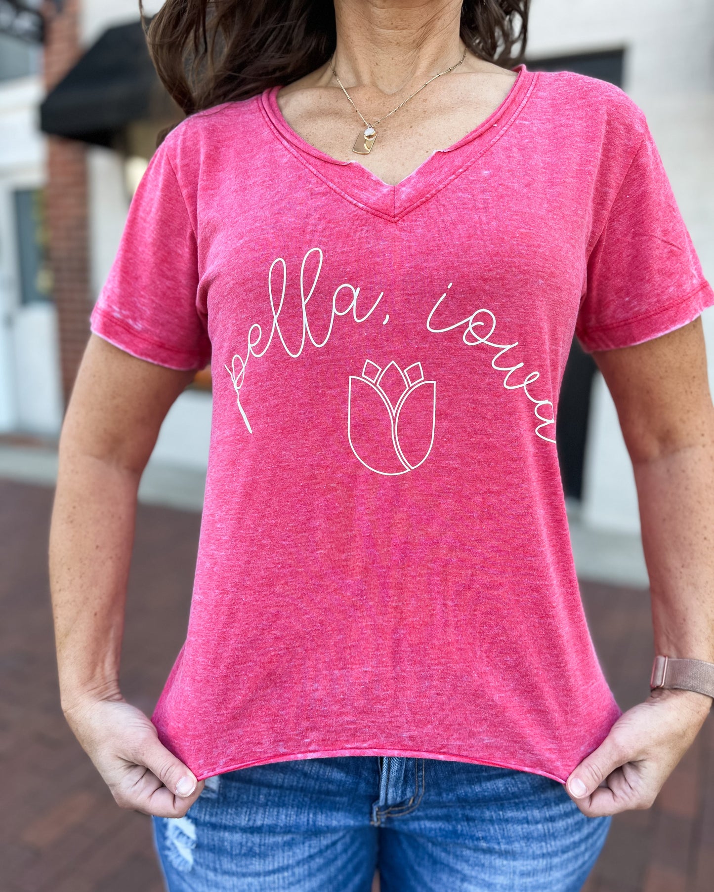 Pella Iowa Tulip V-Neck T-shirt