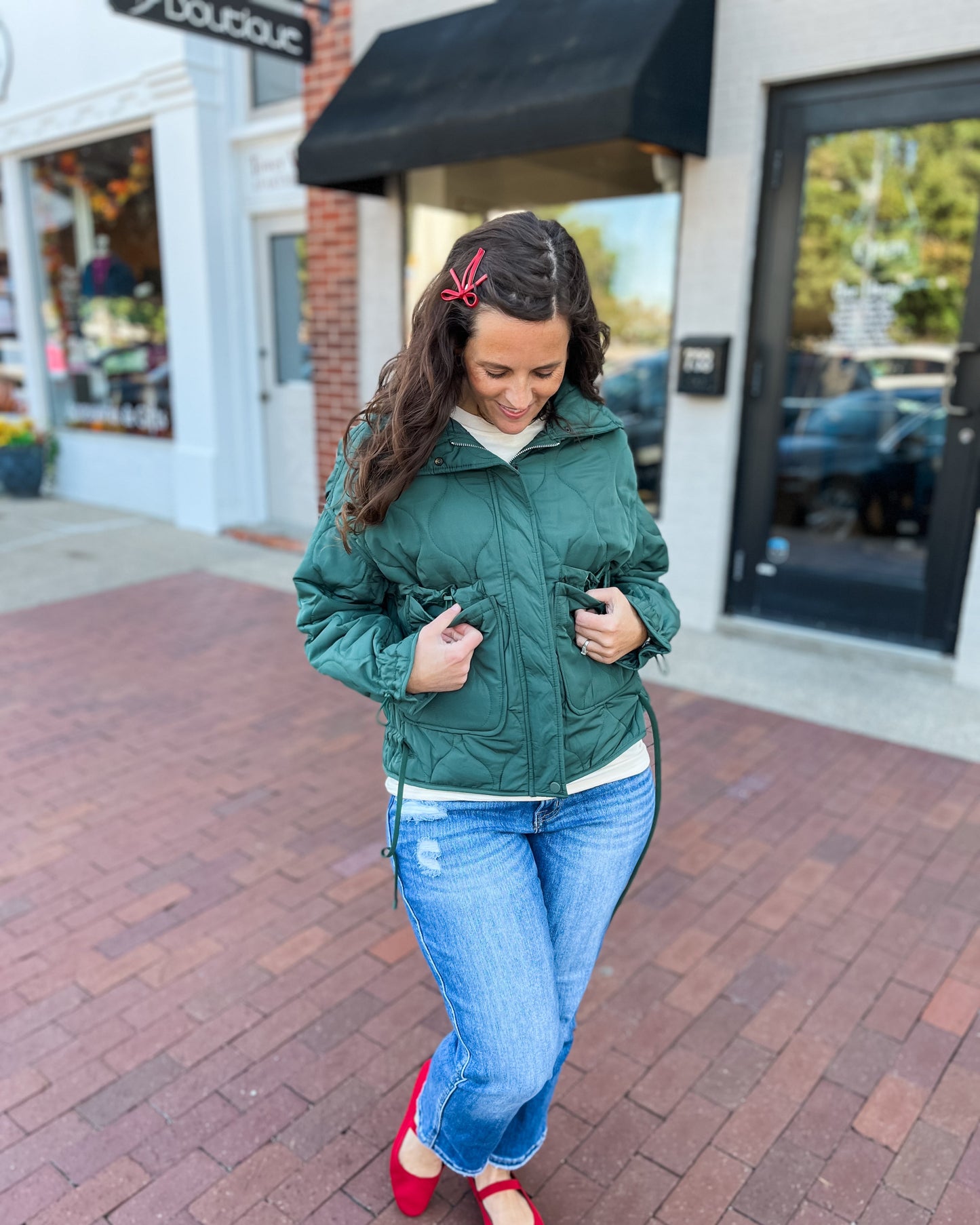 Hunter Green Quilted Pocket Coat