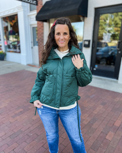 Hunter Green Quilted Pocket Coat