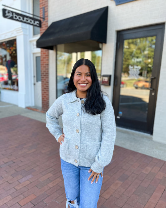 Light Grey Button Up Collared Cardigan