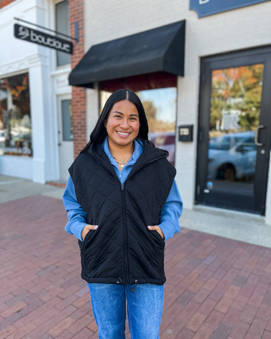 Black Quilted Sweatshirt Vest