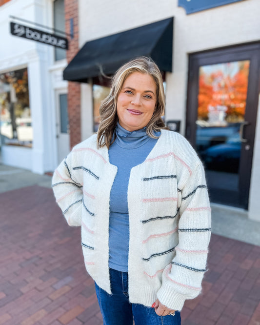 Pink & Navy Striped Cardigan