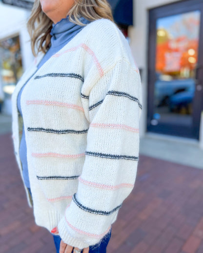 Pink & Navy Striped Cardigan
