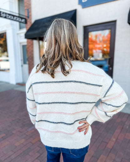 Pink & Navy Striped Cardigan