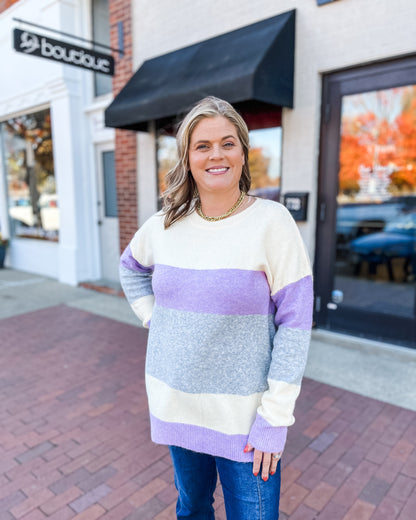 Lavender and Grey Colorblock Sweater