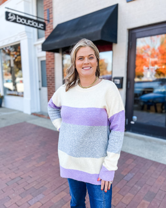 Lavender and Grey Colorblock Sweater
