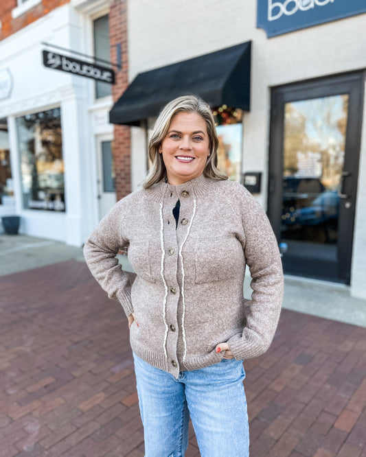 Mocha Sherpa Lined Button Up Cardigan