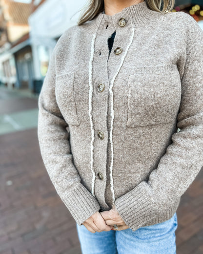 Mocha Sherpa Lined Button Up Cardigan