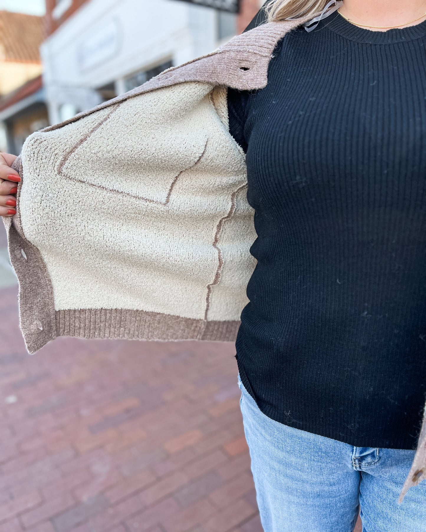 Mocha Sherpa Lined Button Up Cardigan