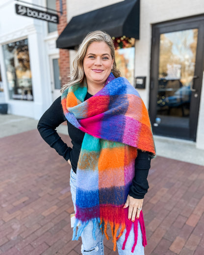 Bright & Colorful Color Block Plaid Scarf