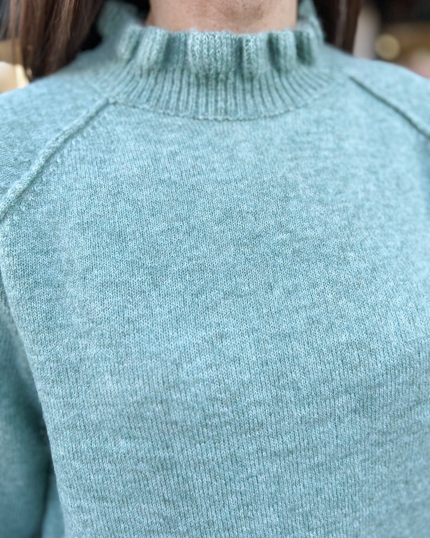 Ruffled High Neck Button Detail Sweater