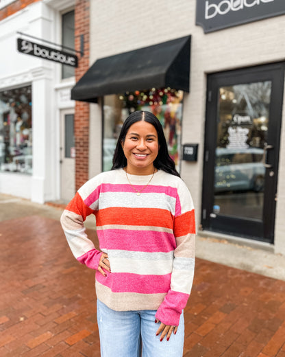 Multi Bright Striped Crewneck Sweater