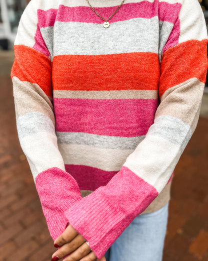 Multi Bright Striped Crewneck Sweater