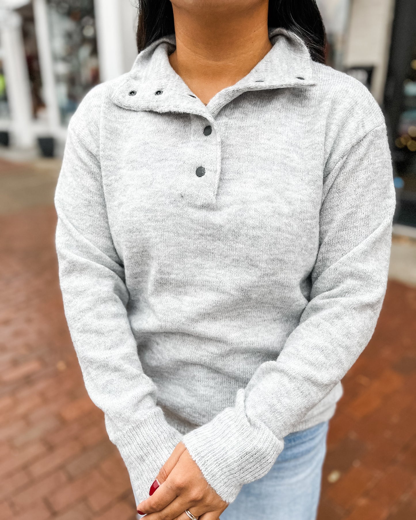 Heathered Grey Mock Neck Sweater