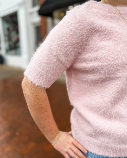 Light Pink Fluffy Short Sleeve Sweater