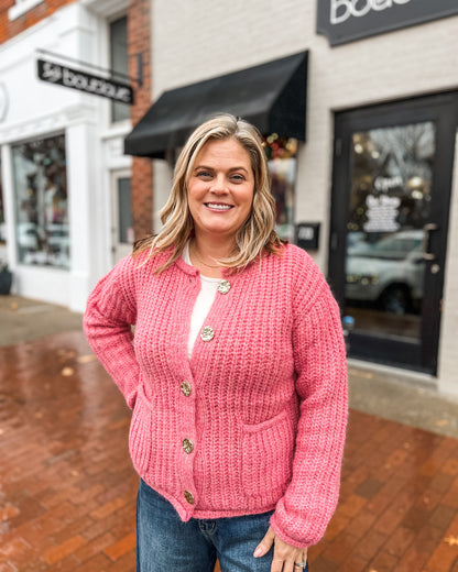 Big Gold Metal Button Down Long Sleeve Cardigan