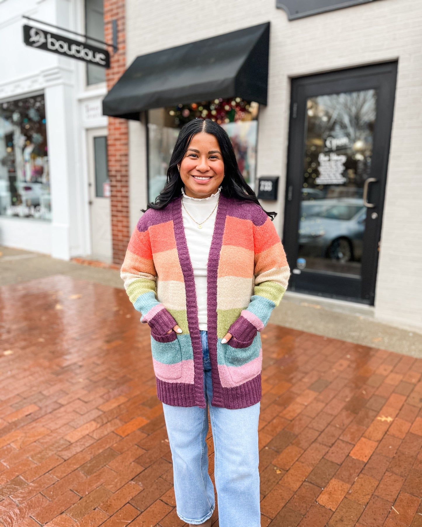 Plum & Bright Colored Striped Cardigan