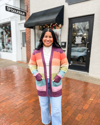 Plum & Bright Colored Striped Cardigan