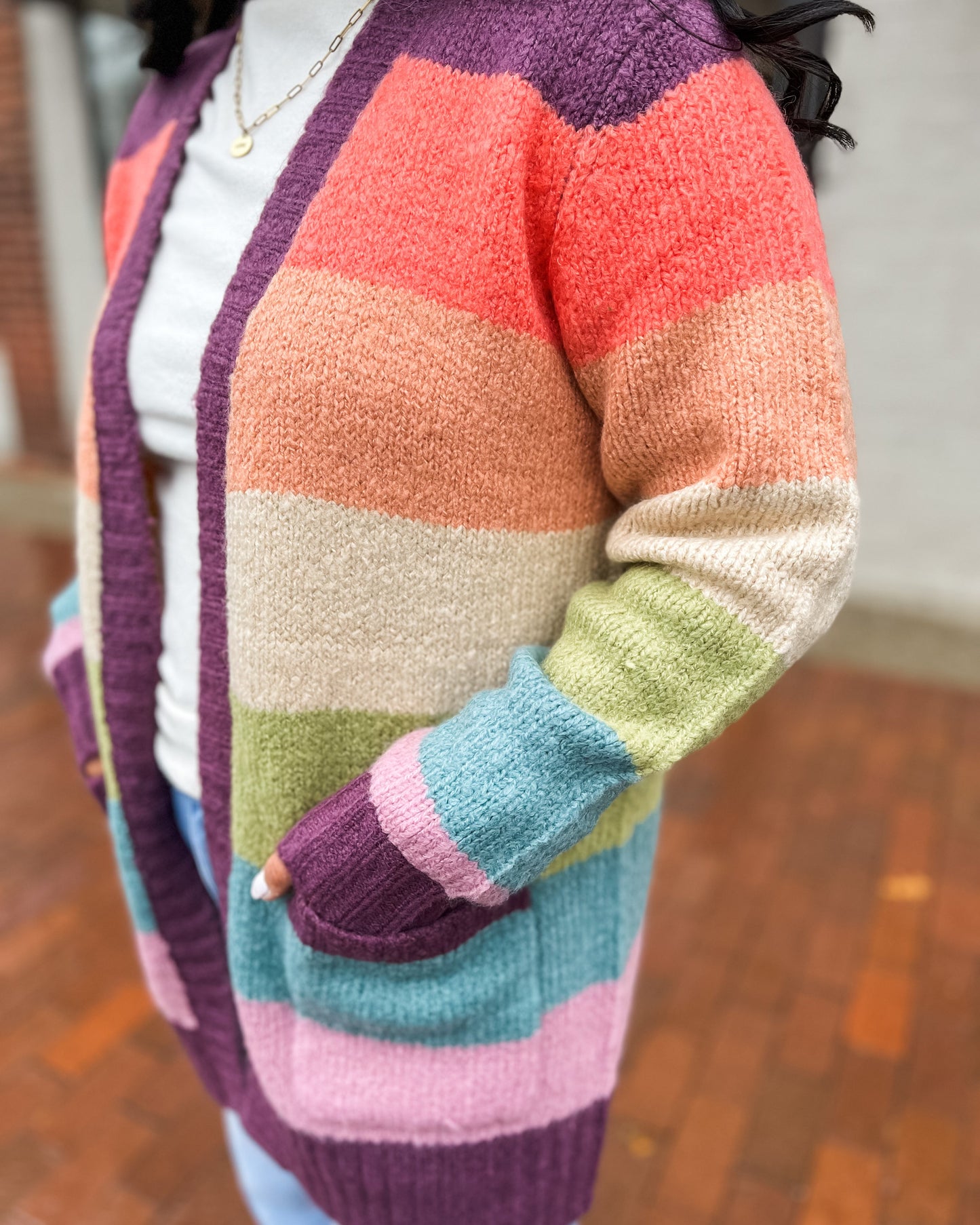 Plum & Bright Colored Striped Cardigan