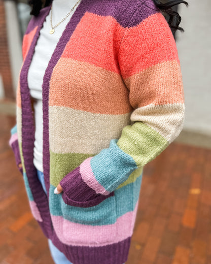Plum & Bright Colored Striped Cardigan